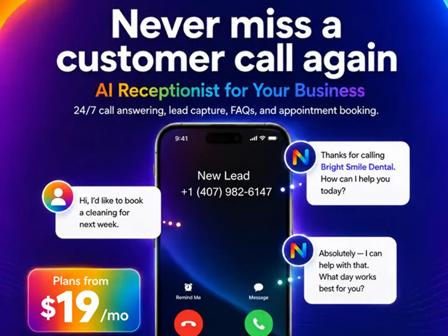 AI receptionist service powered by NonaCall for small businesses