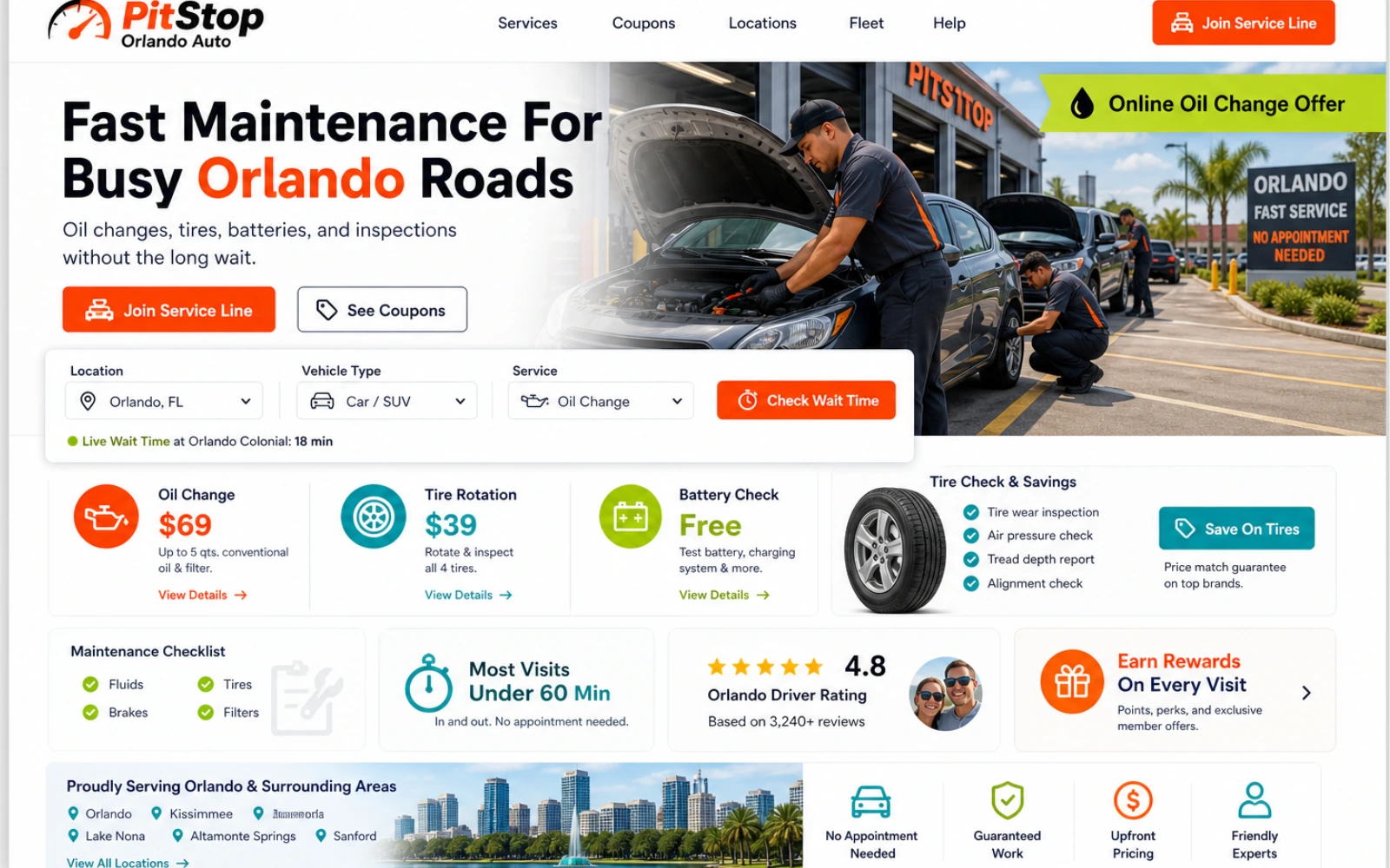 Auto repair shop website concept with service highlights and appointment booking CTA