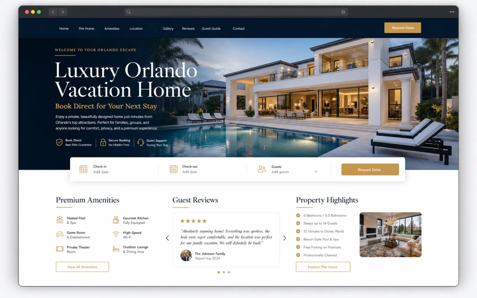 Luxury vacation rental website concept with direct booking design
