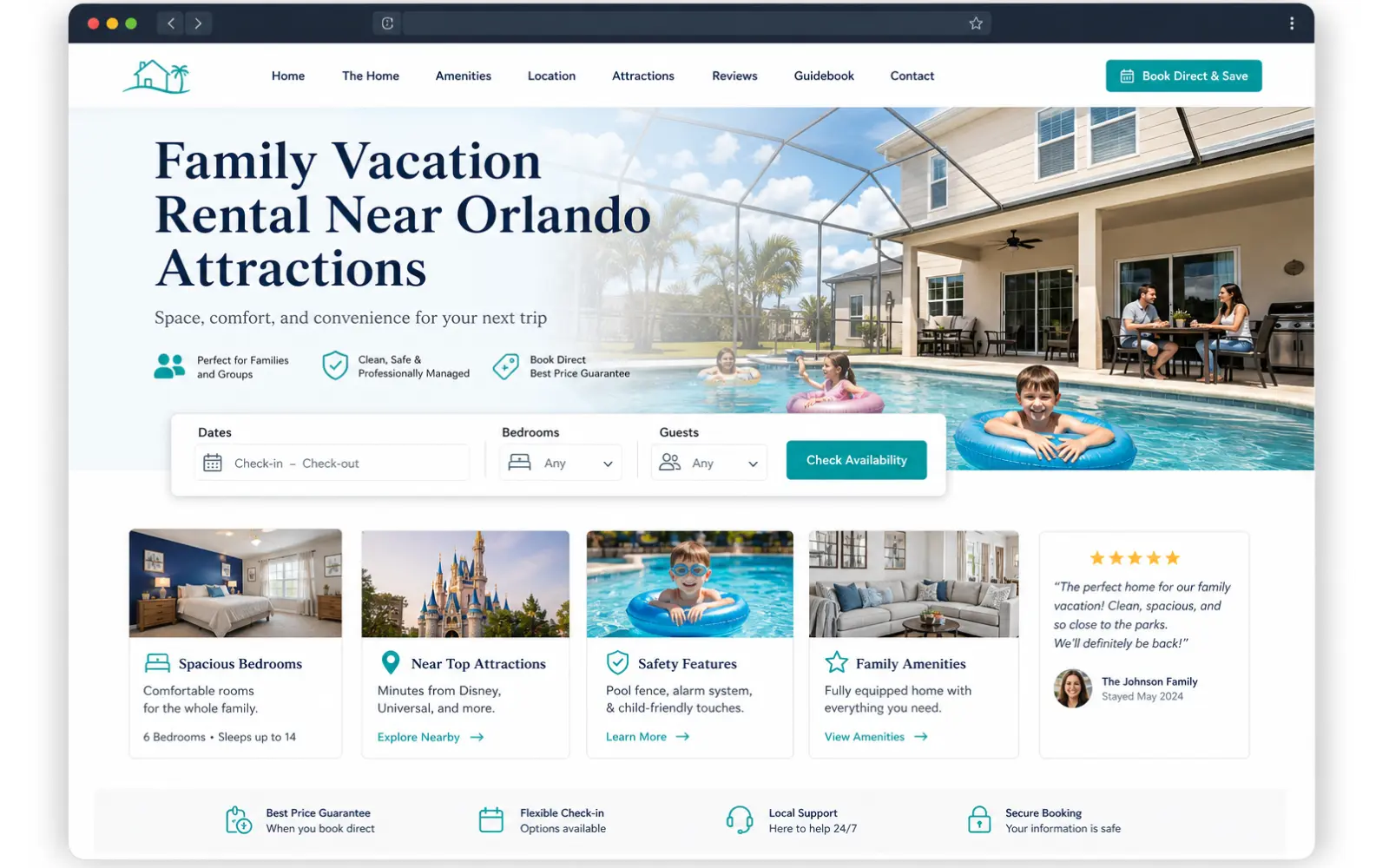 Family vacation rental website concept for Orlando travelers