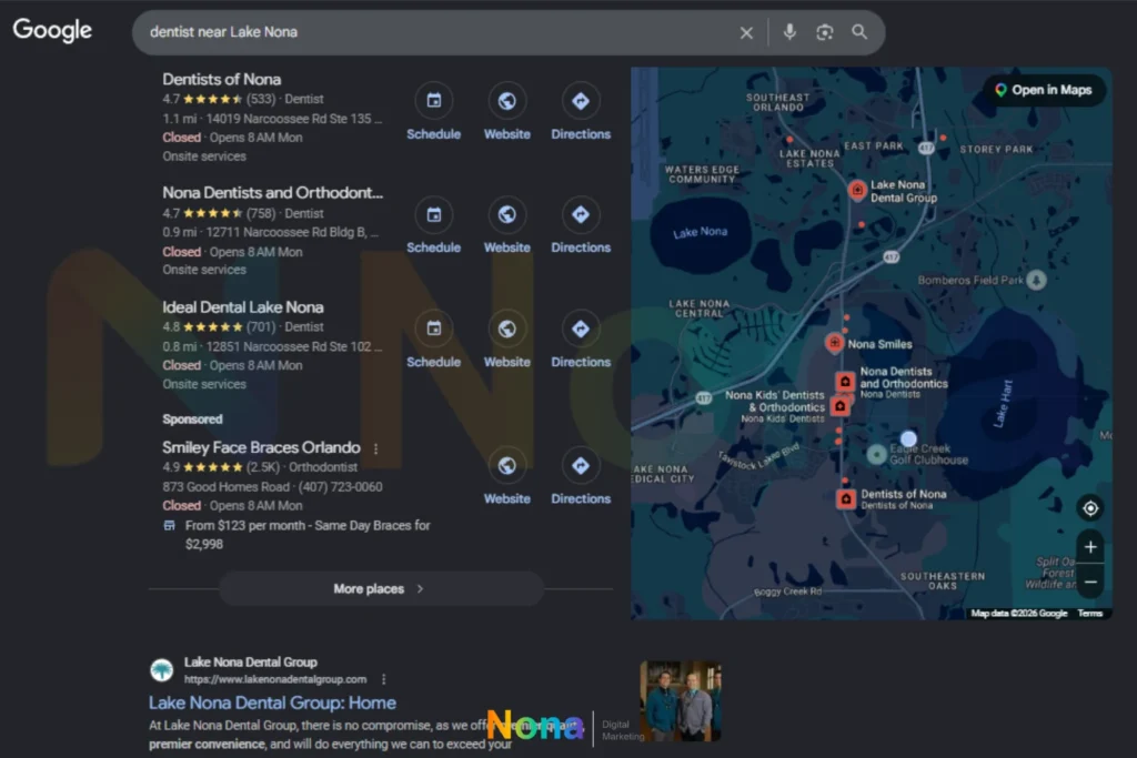 Google Business Profile search result example for a local Orlando business