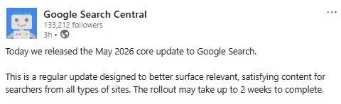 Article explaining what's the google update in may 2026
