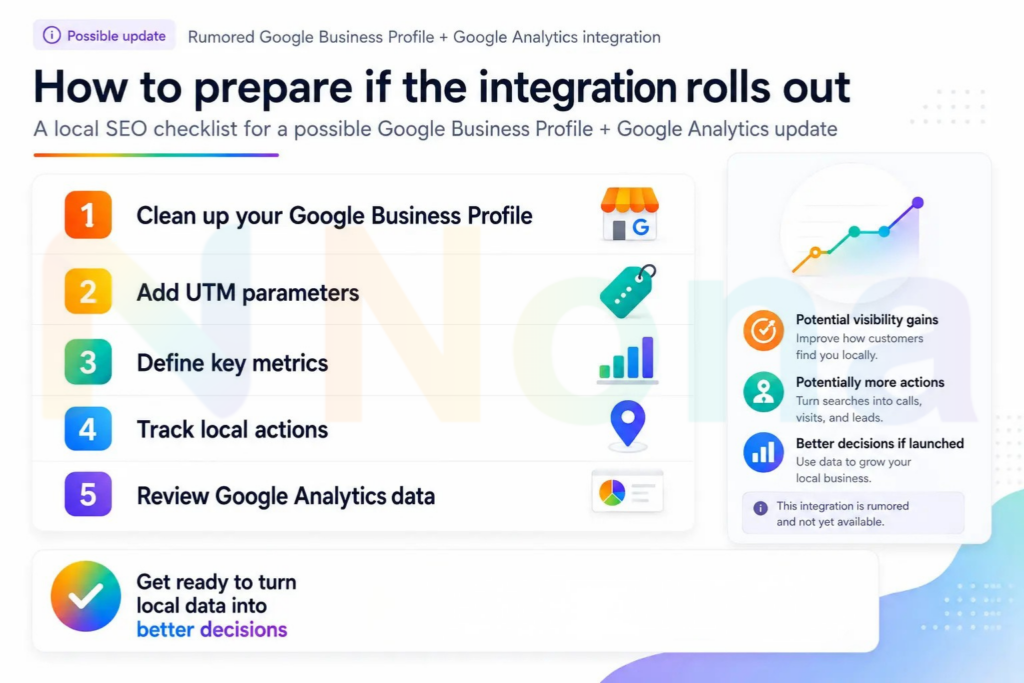Local SEO checklist for preparing for a possible Google Business Profile and Google Analytics integration.
